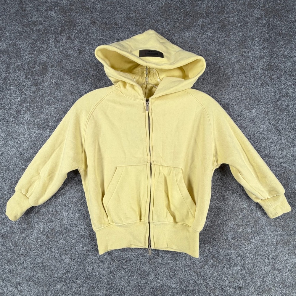 Fear of God Essentials Hoodie Unisex 2/3 Yellow Embossed Cotton Kangaroo Pocket